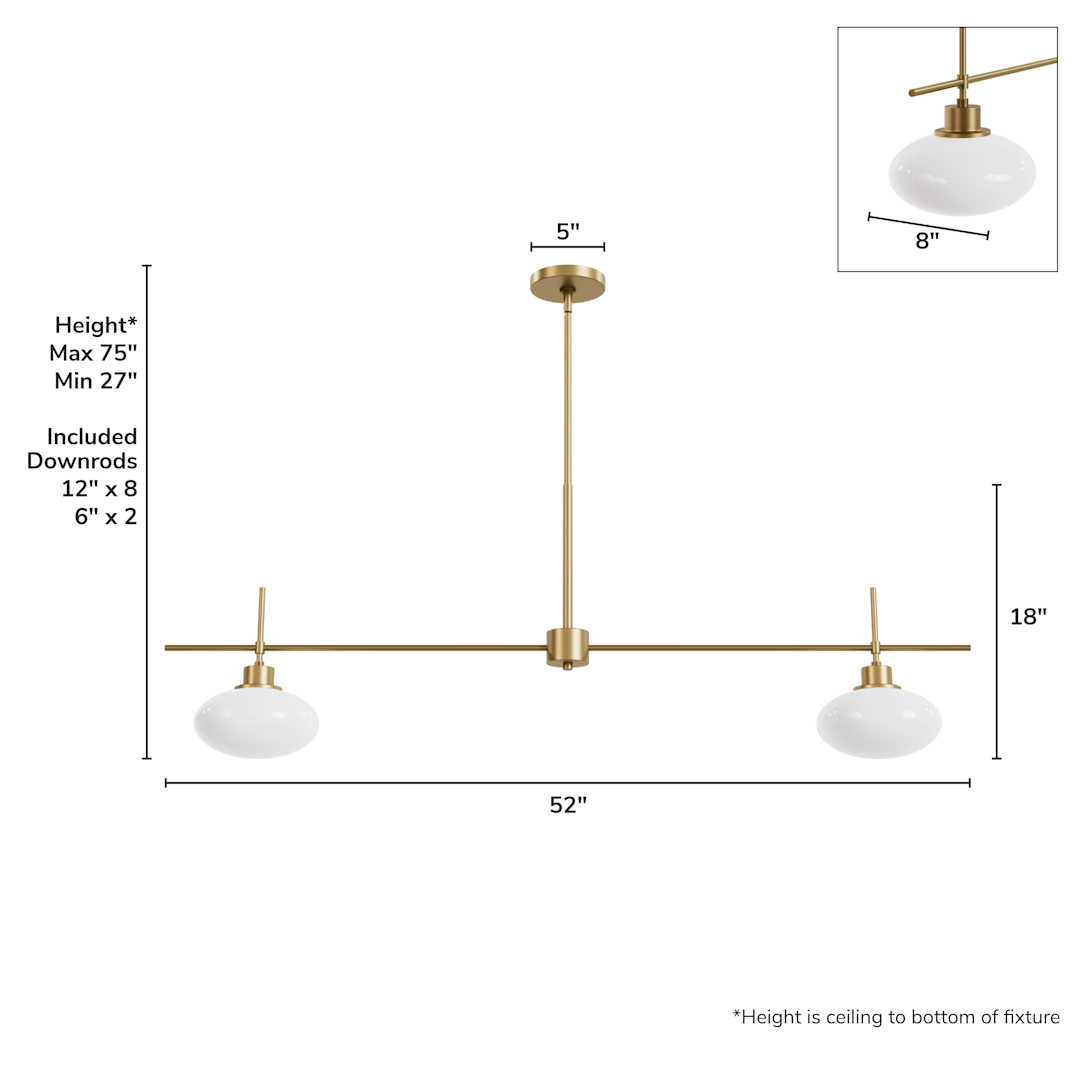 Hunter Getty Jasmine Roth 2 Light Large 52 Inch Linear Chandelier
