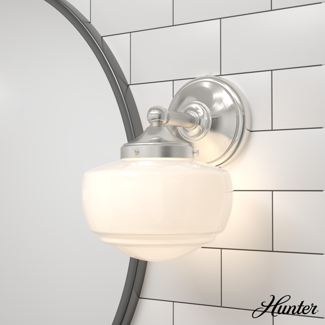 Hunter Saddle Creek Shiny Cased White Glass 1 Light Sconce