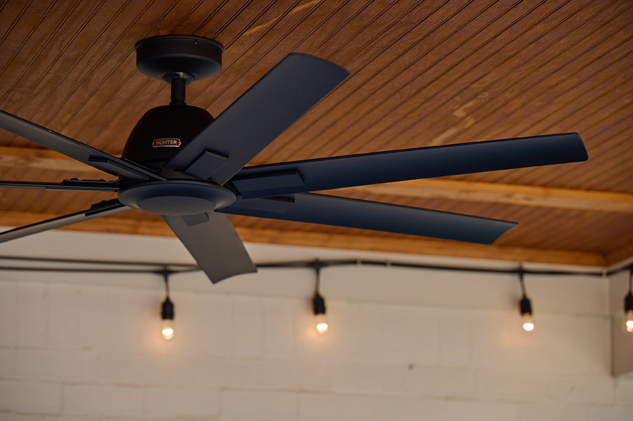 Hunter 60 inch Downtown ENERGY STAR Matte Black Damp Rated Ceiling Fan and Wall Control