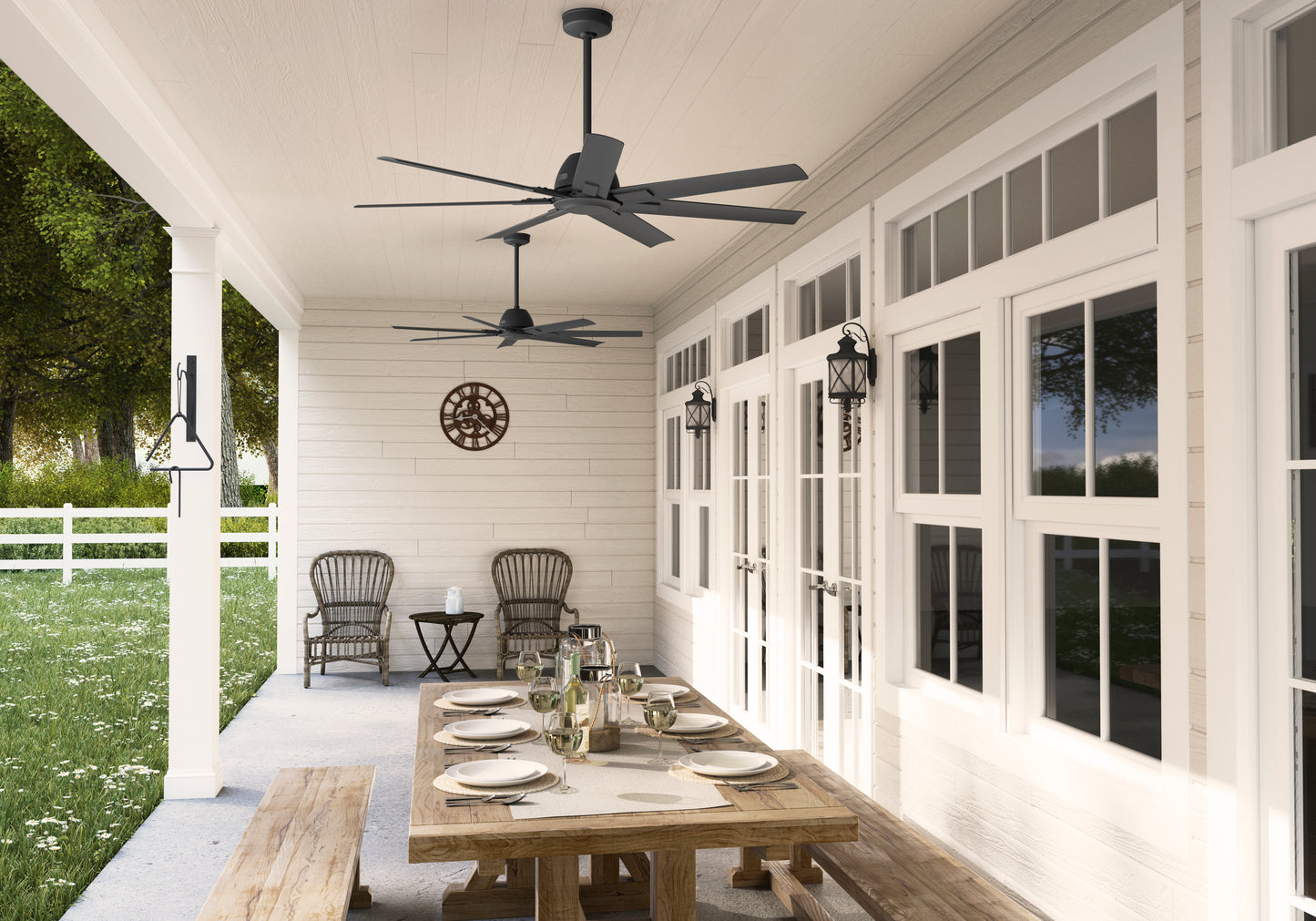 Hunter 60 inch Downtown ENERGY STAR Matte Black Damp Rated Ceiling Fan and Wall Control