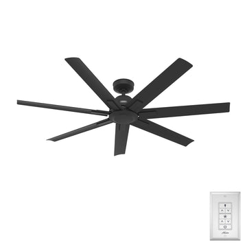 Hunter 60 inch Downtown ENERGY STAR Matte Black Damp Rated Ceiling Fan and Wall Control
