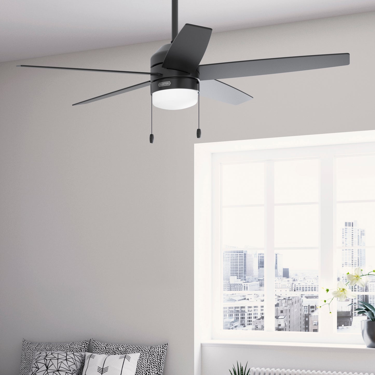 Hunter 52 inch Bardot Matte Black Ceiling Fan with LED Light Kit and Pull Chain