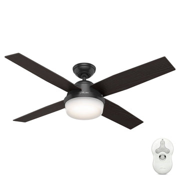 Dempsey Outdoor with Light and Remote Control 52 inch Ceiling Fans Hunter Matte Black - Black Willow