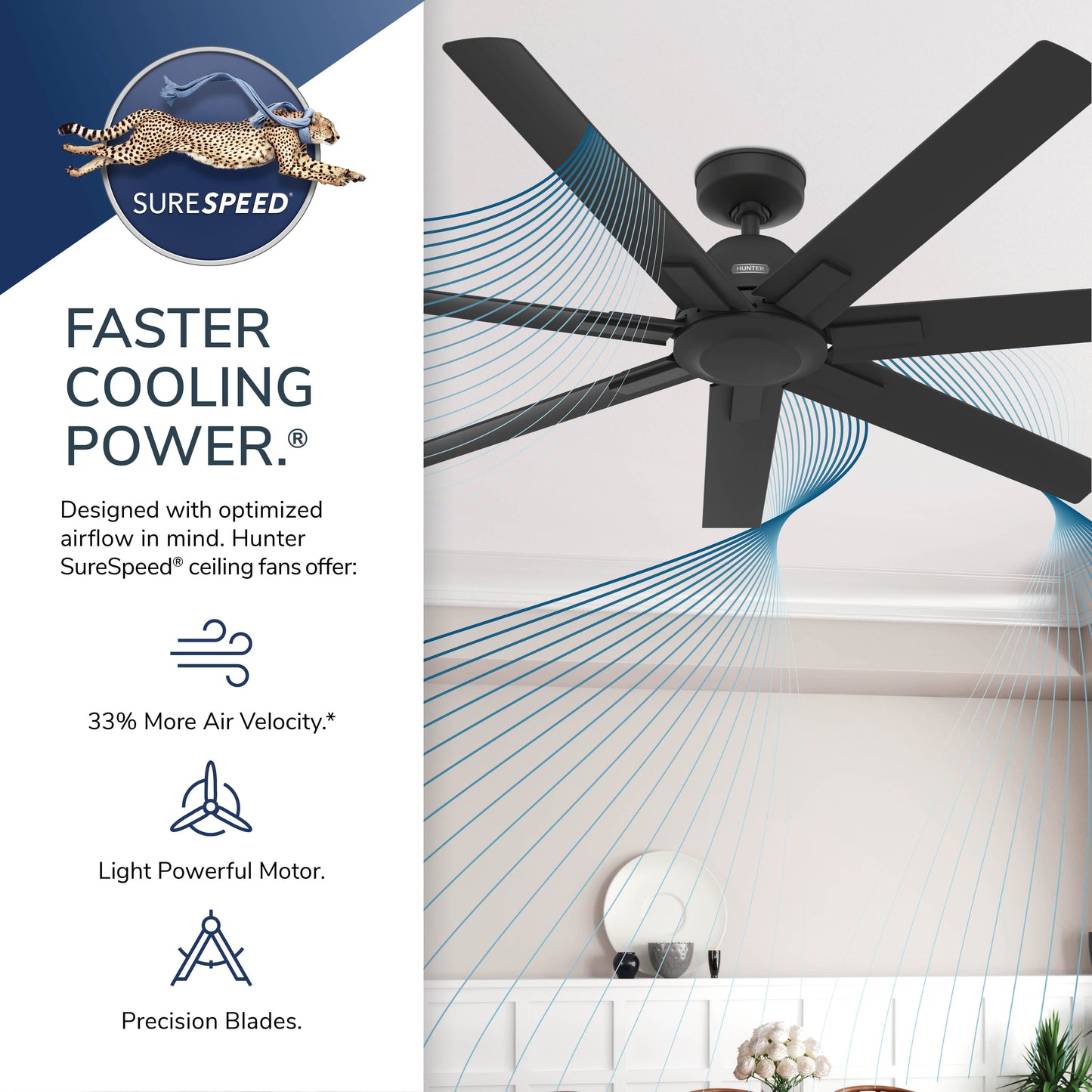Hunter 60 inch Downtown ENERGY STAR Matte Black Damp Rated Ceiling Fan and Wall Control