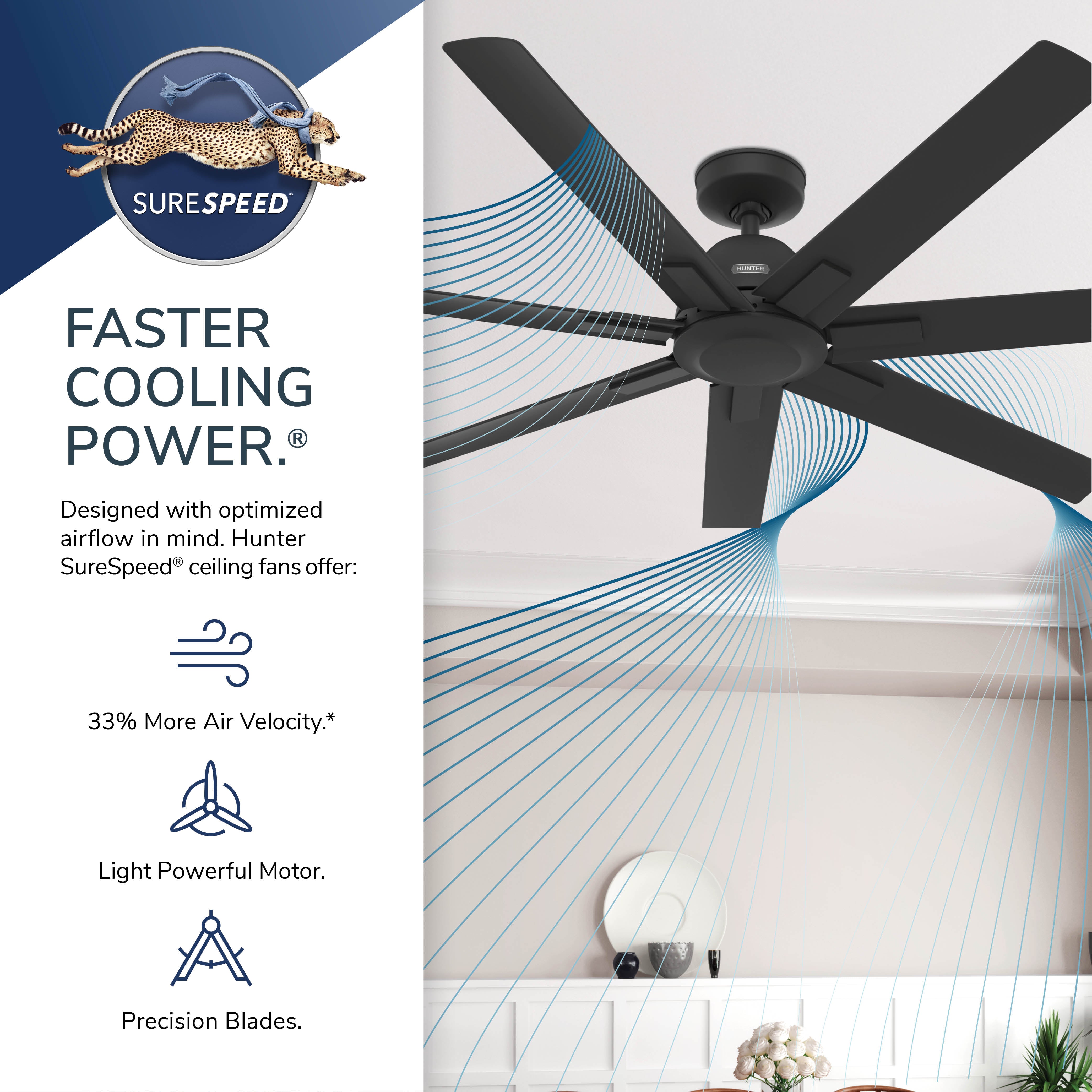Hunter 60 inch Downtown ENERGY STAR Matte Black Damp Rated Ceiling Fan and Wall Control