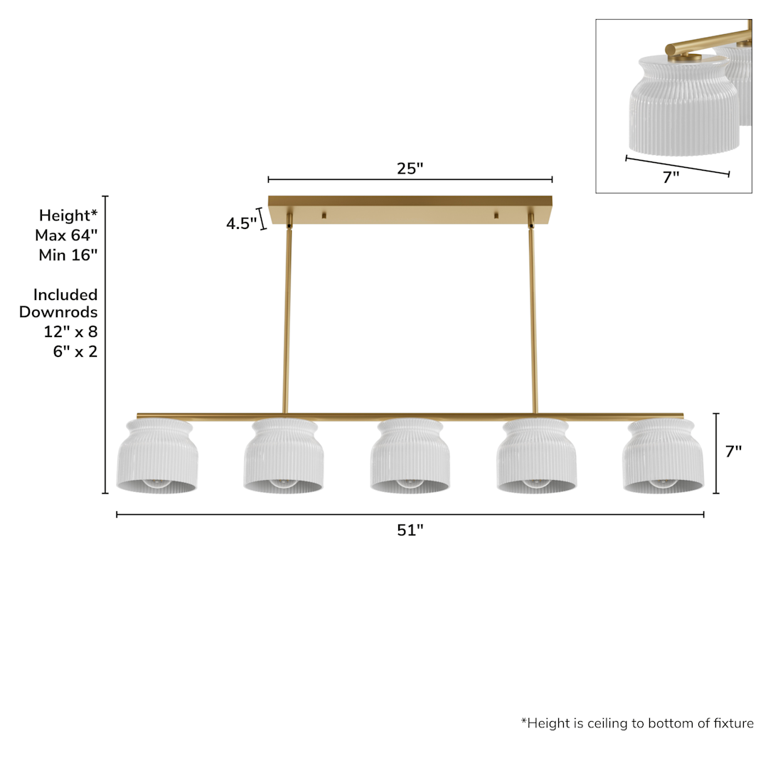 Hunter  Harlowe Jasmine Roth 5 Light Large 51 Inch Linear Chandelier