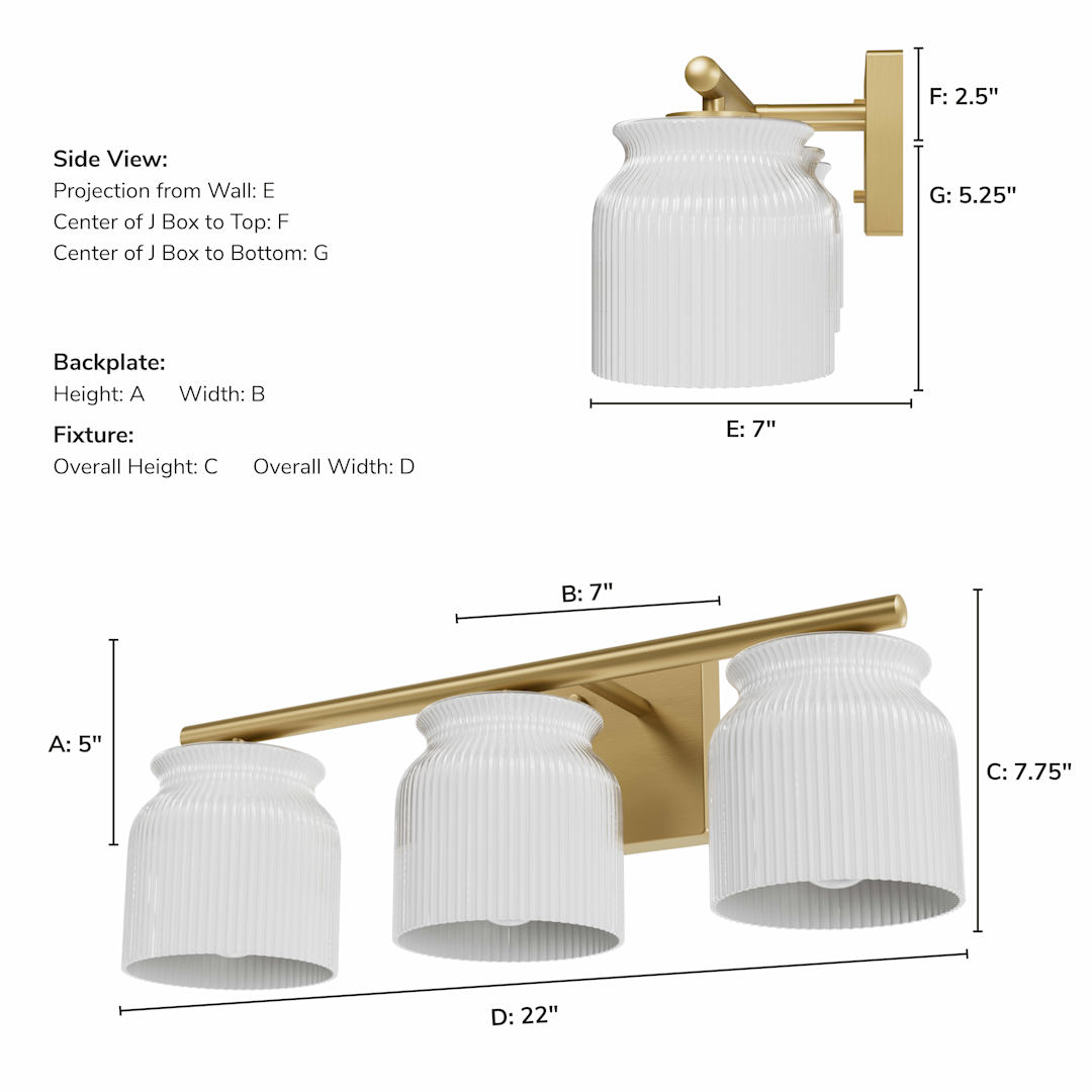 Hunter Harlowe Jasmine Roth 3 Light Medium 22 Inch Bath Vanity