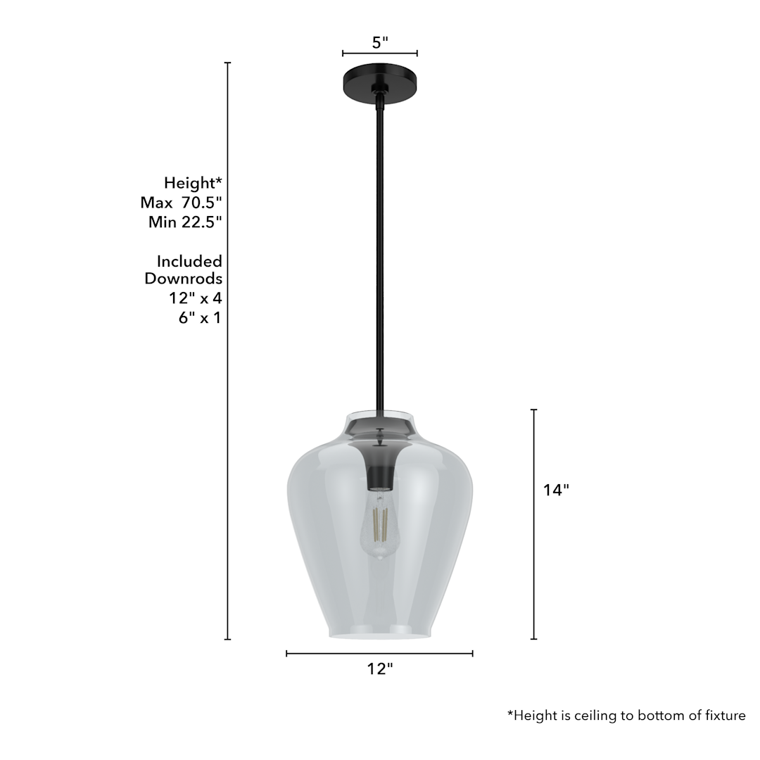 Hunter Vidria Smoked Glass 1 Light 12 Inch Pendant