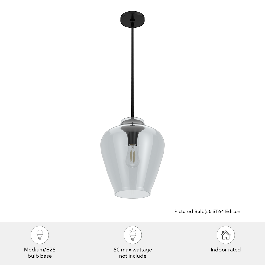 Hunter Vidria Smoked Glass 1 Light 12 Inch Pendant