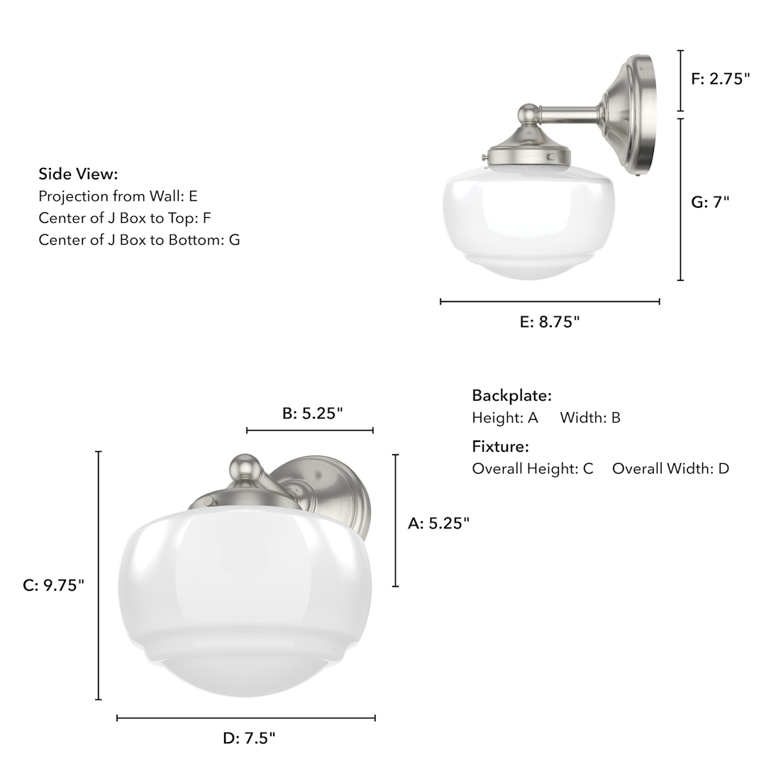 Hunter Saddle Creek Shiny Cased White Glass 1 Light Sconce