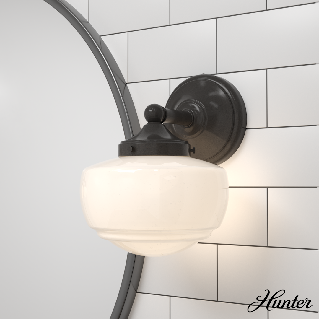 Hunter Saddle Creek Shiny Cased White Glass 1 Light Sconce