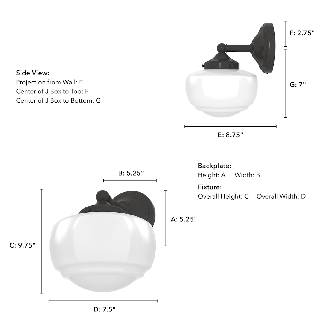 Hunter Saddle Creek Shiny Cased White Glass 1 Light Sconce