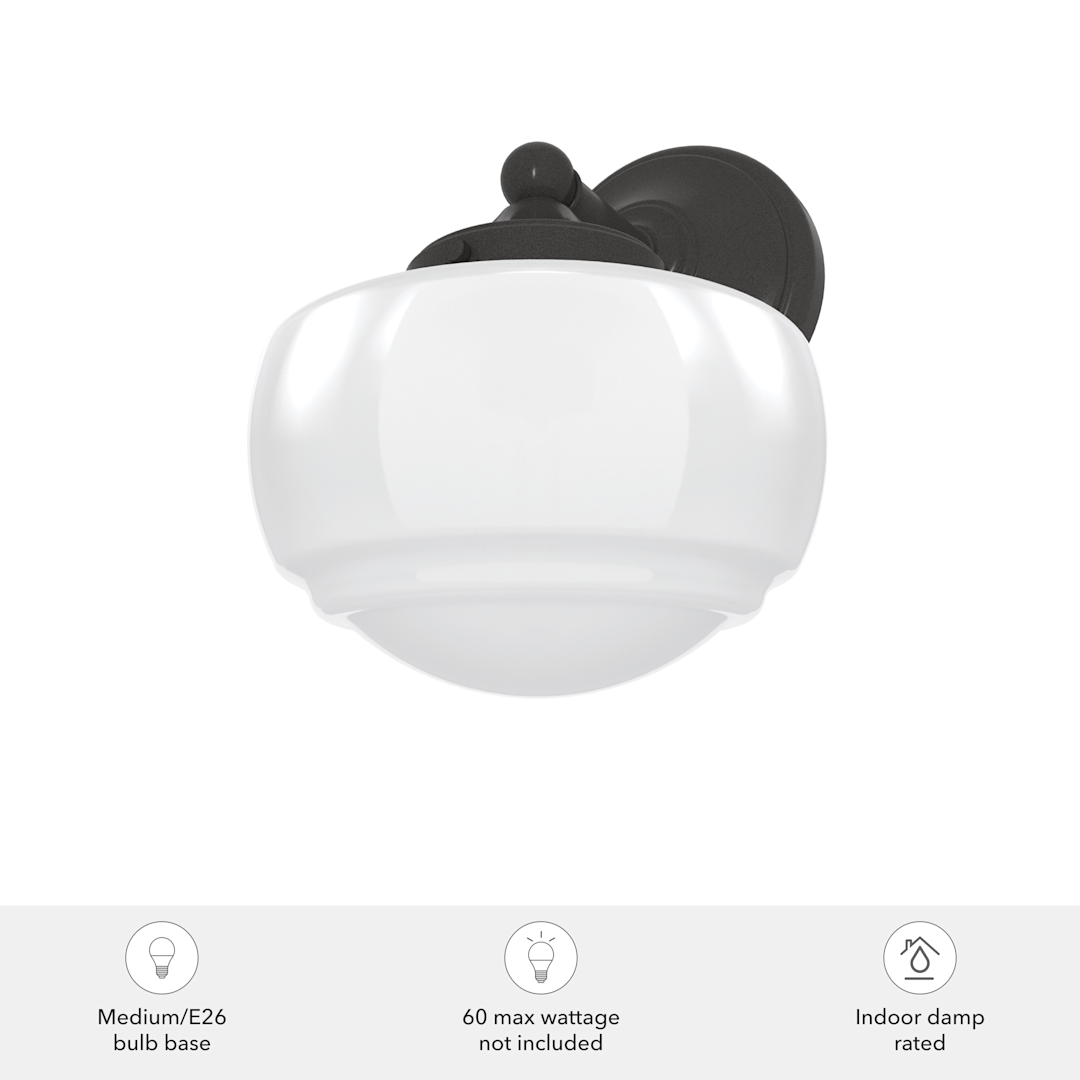 Hunter Saddle Creek Shiny Cased White Glass 1 Light Sconce