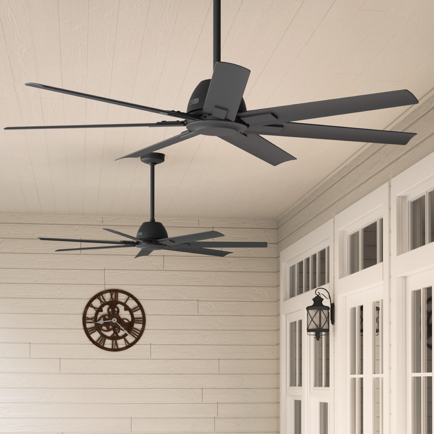 Hunter 60 inch Downtown ENERGY STAR Matte Black Damp Rated Ceiling Fan and Wall Control