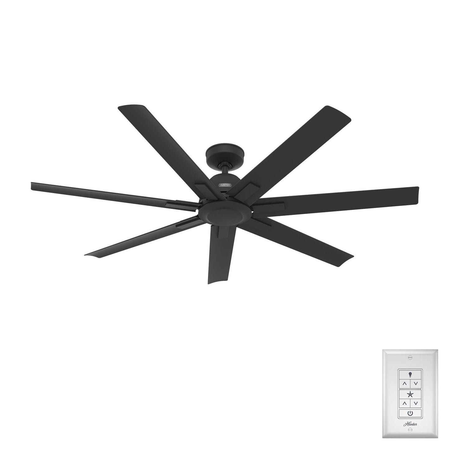 Hunter 60 inch Downtown ENERGY STAR Matte Black Damp Rated Ceiling Fan and Wall Control