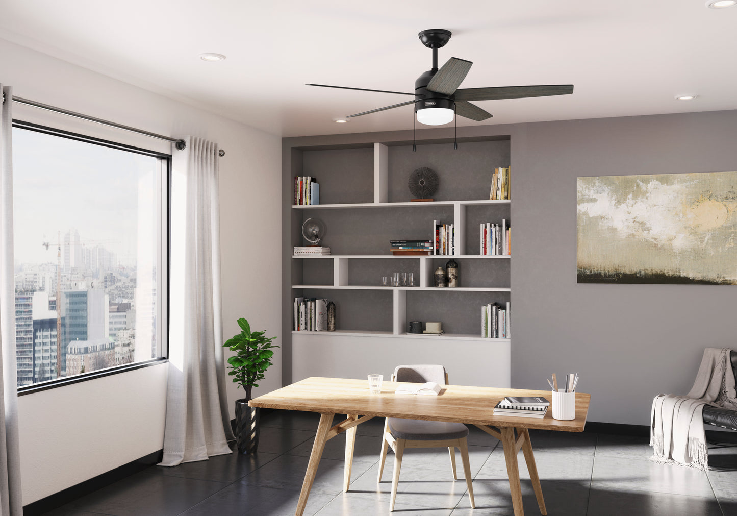 Hunter 52 inch Bardot Matte Black Ceiling Fan with LED Light Kit and Pull Chain