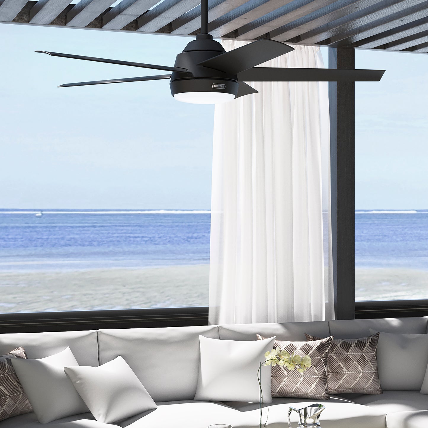 Hunter 52 inch Skyflow Matte Black WeatherMax Indoor / Outdoor Ceiling Fan with LED Light Kit and Wall Control