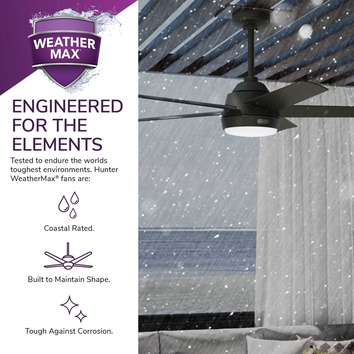 Hunter 52 inch Skyflow Matte Black WeatherMax Indoor / Outdoor Ceiling Fan with LED Light Kit and Wall Control