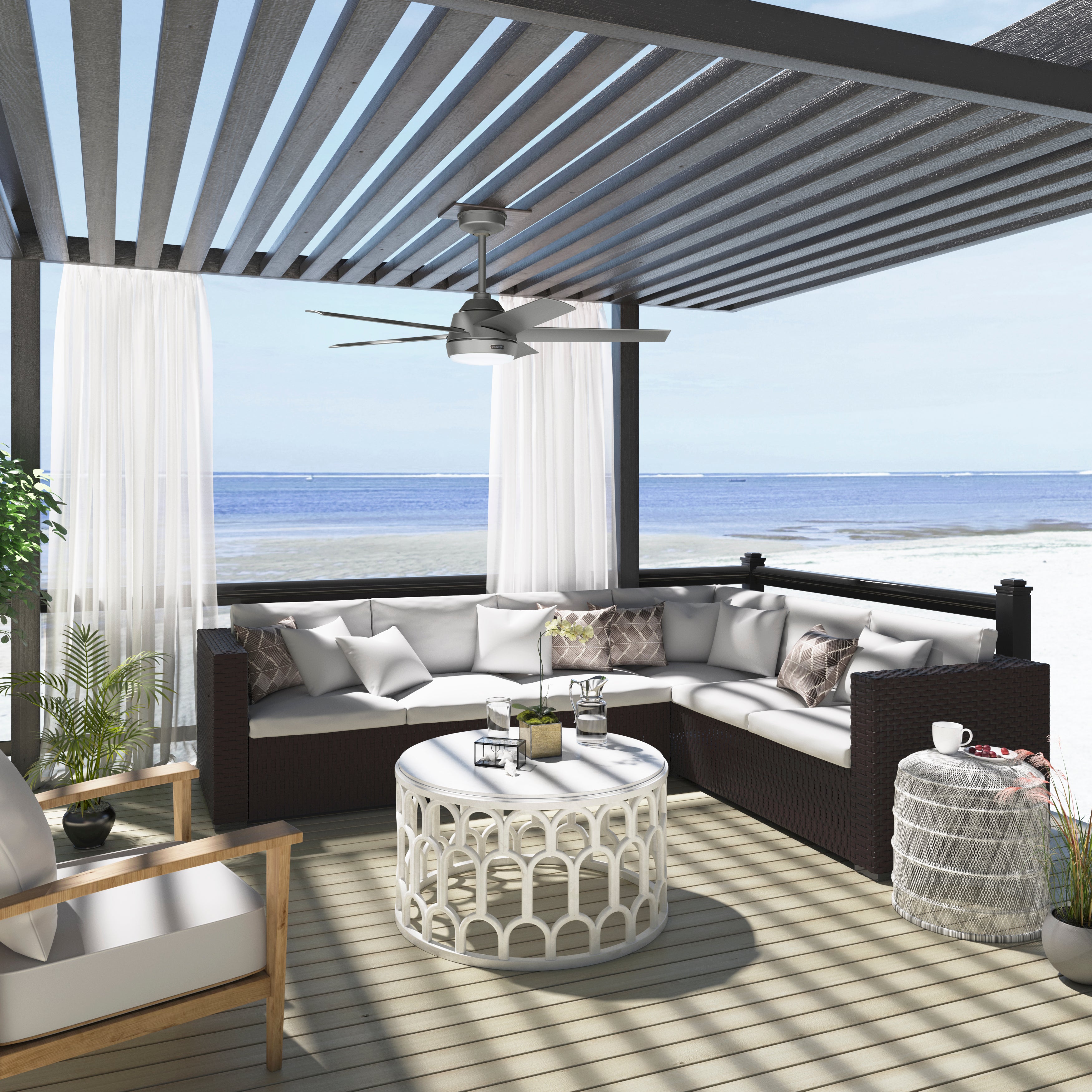 Hunter 52 inch Skyflow Matte Black WeatherMax Indoor / Outdoor Ceiling Fan with LED Light Kit and Wall Control