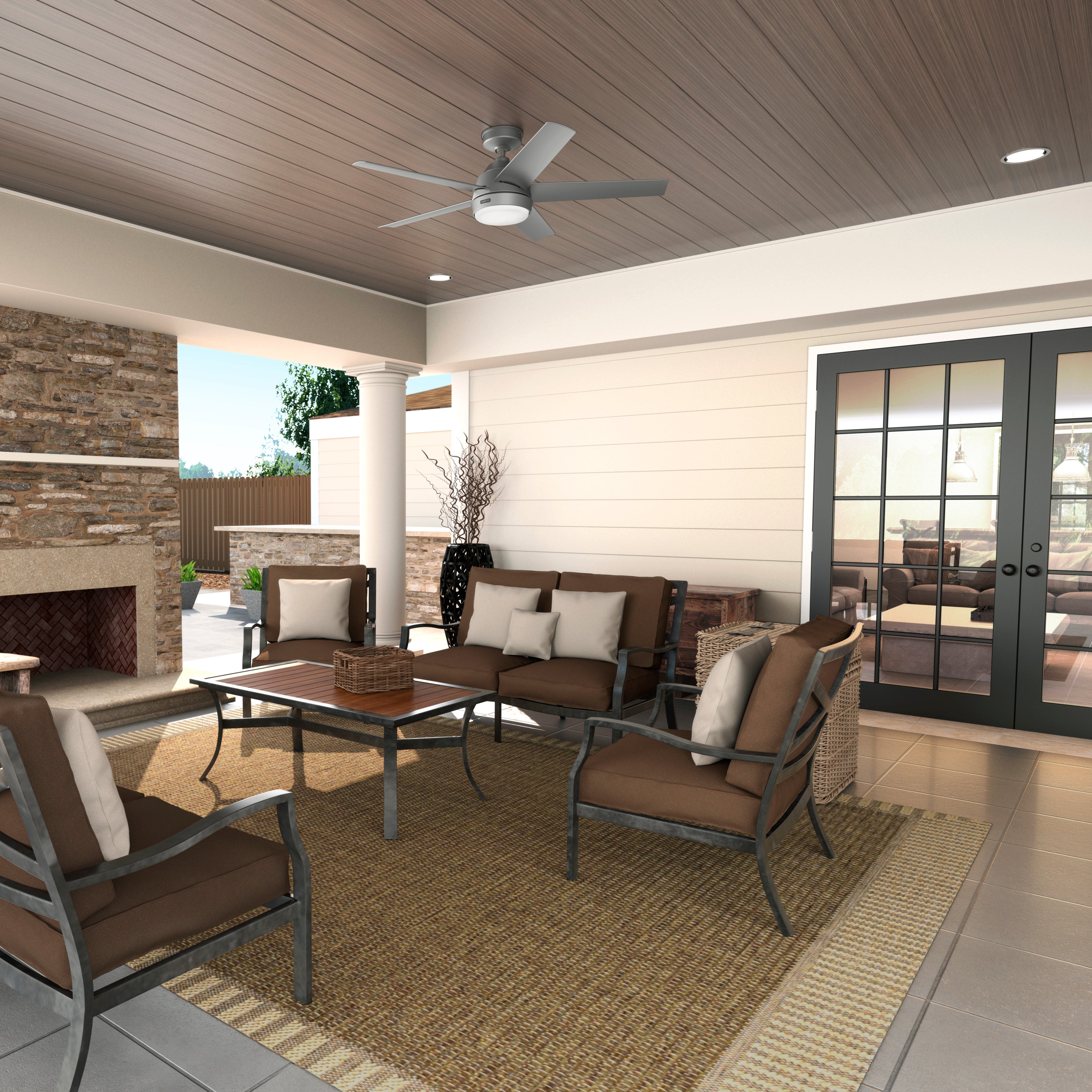 Hunter 52 inch Skyflow Matte Black WeatherMax Indoor / Outdoor Ceiling Fan with LED Light Kit and Wall Control