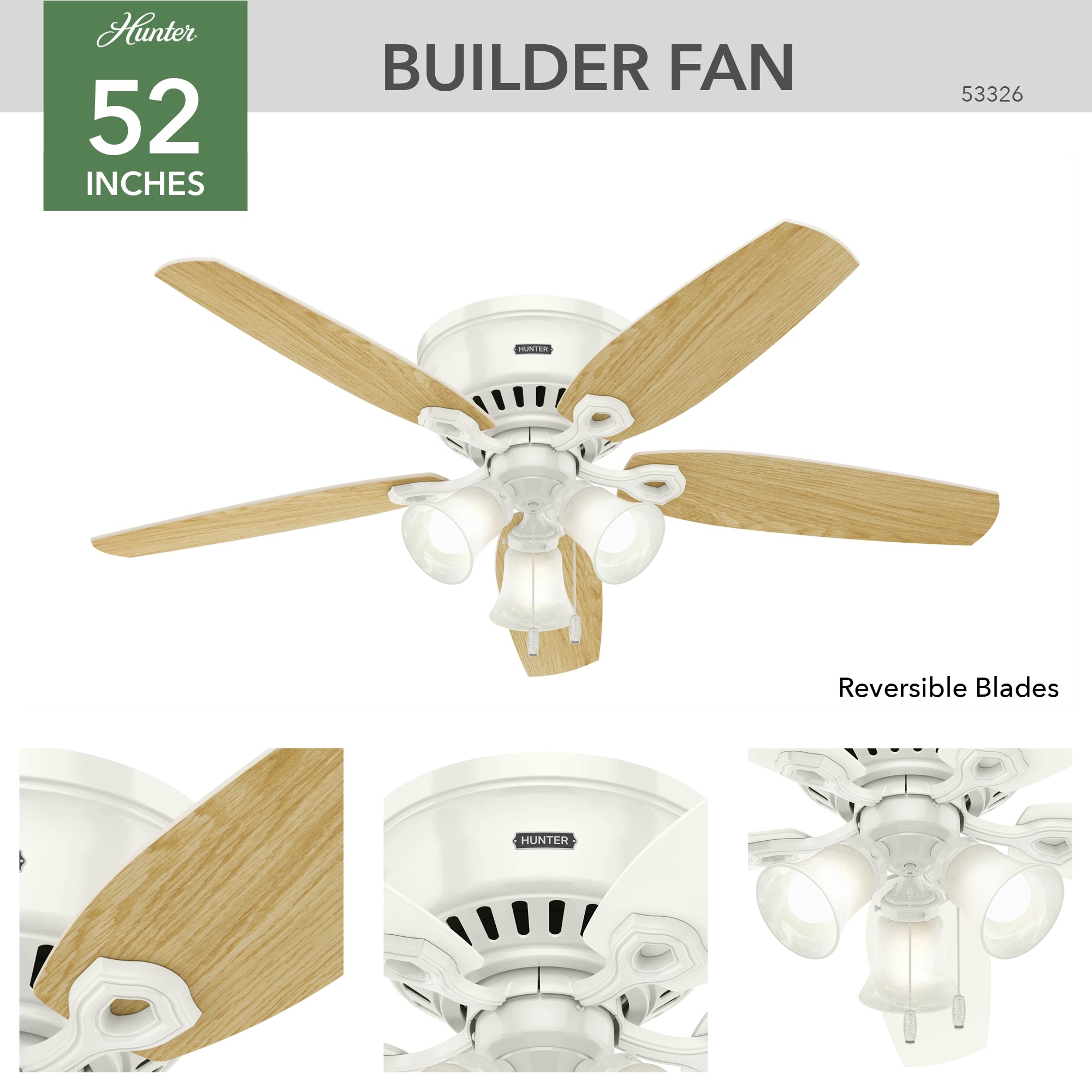 Builder Low Profile with 3 Lights 52 inch