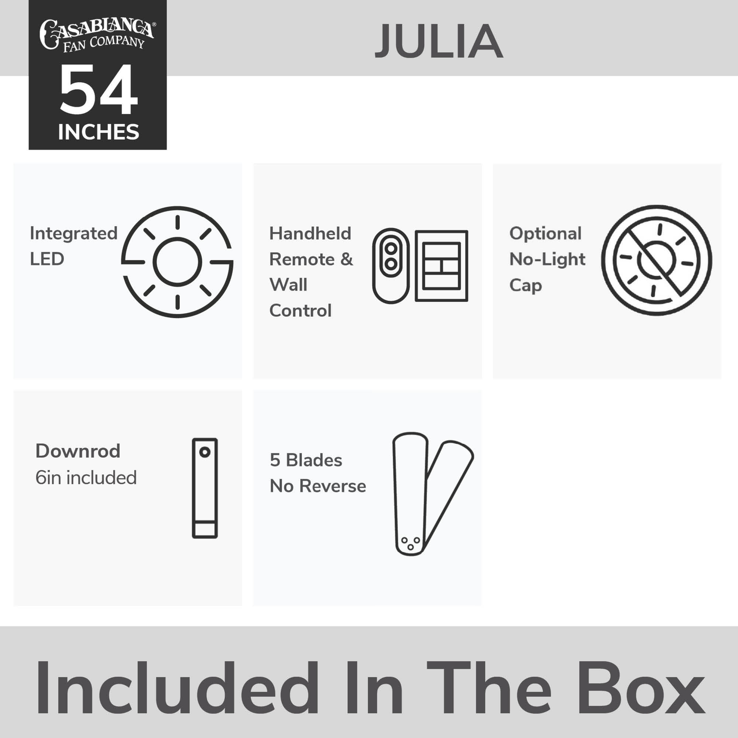Julia Outdoor Energy Star DC with LED Light 54 inch with remote and wall control
