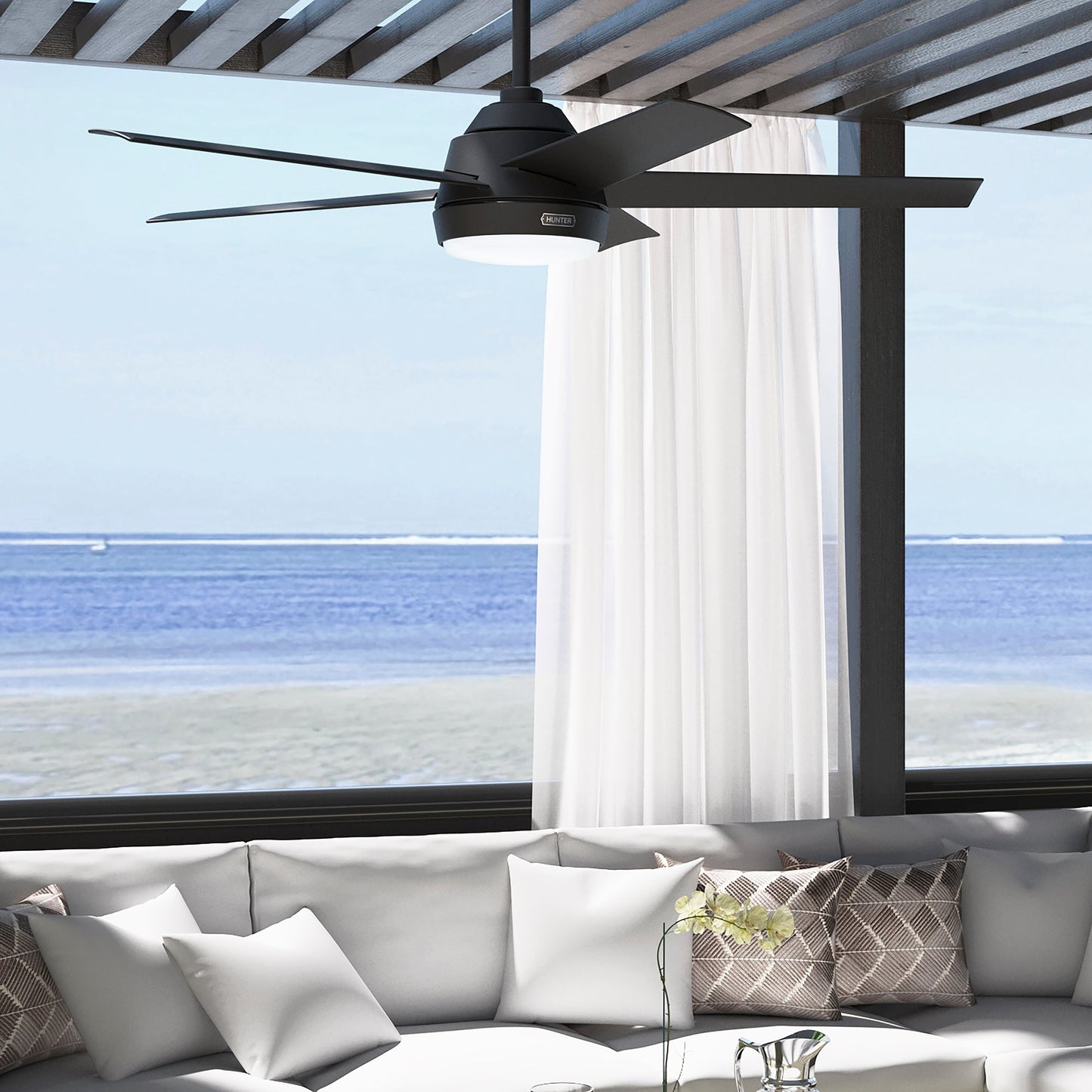 Hunter 52 inch Skyflow Matte Black WeatherMax Indoor / Outdoor Ceiling Fan with LED Light Kit and Wall Control