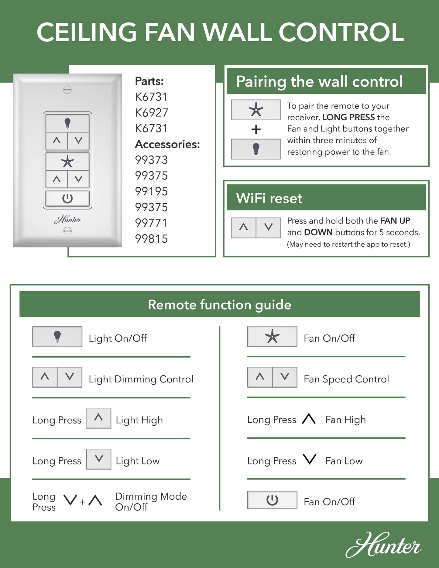 Universal Fan-Light Wall Control (Receiver Not Included) - 99815