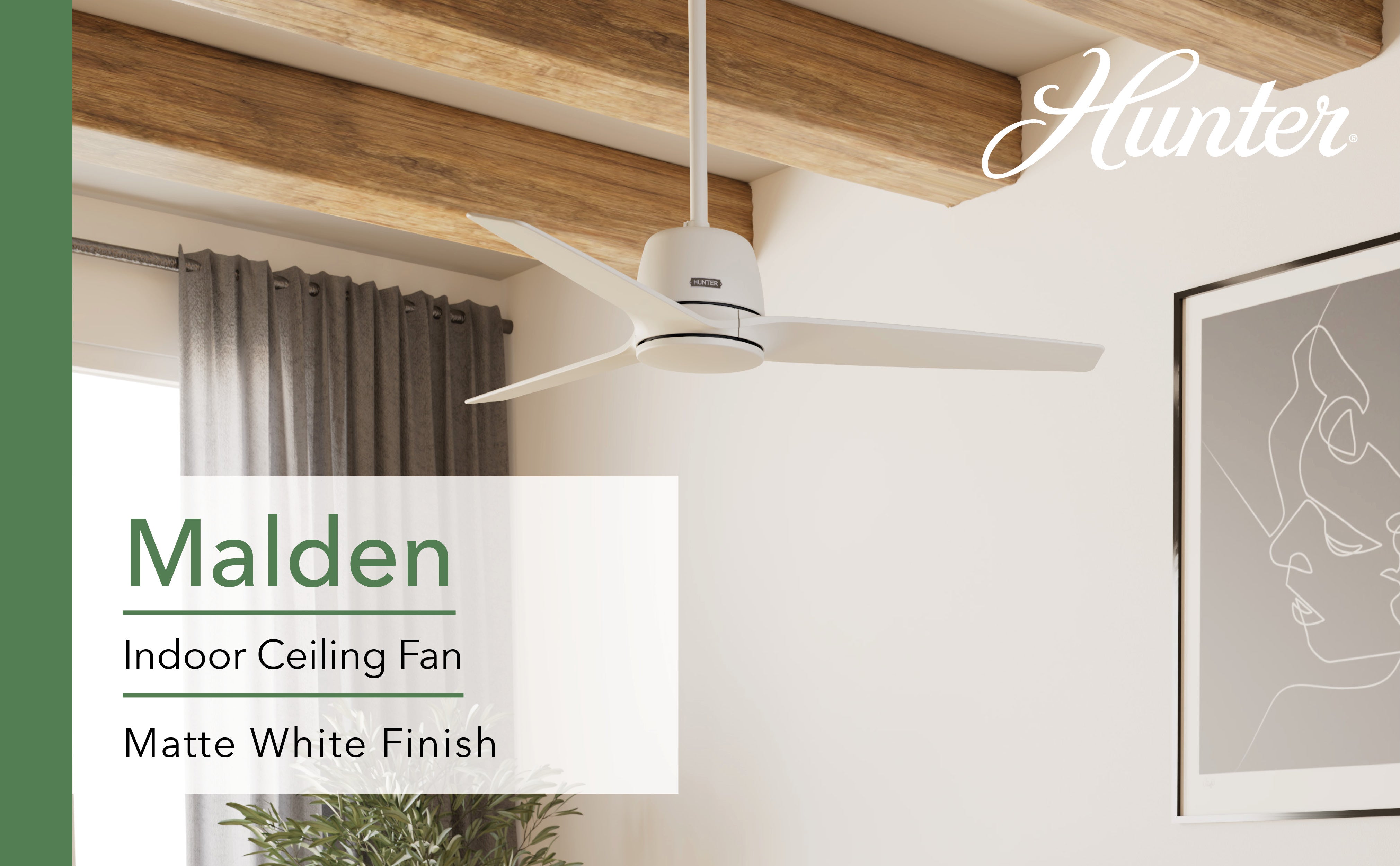 Hunter 52 inch Malden Matte White Ceiling Fan and Handheld Remote