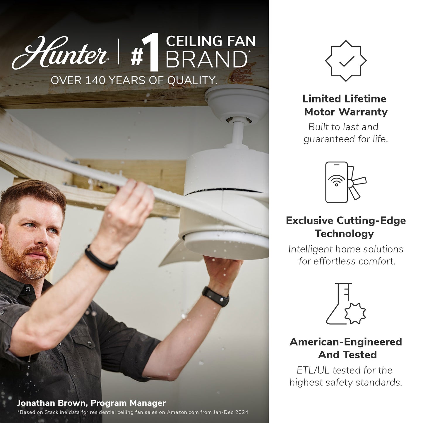 Hunter 52 inch Bardot Matte Black Ceiling Fan with LED Light Kit and Pull Chain