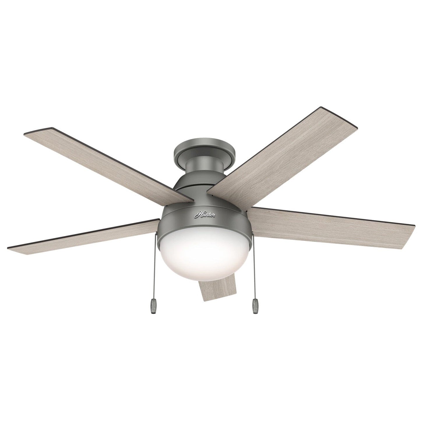 Anslee Low Profile with LED Light 46 inch Ceiling Fans Hunter Matte Silver - Light Gray Oak