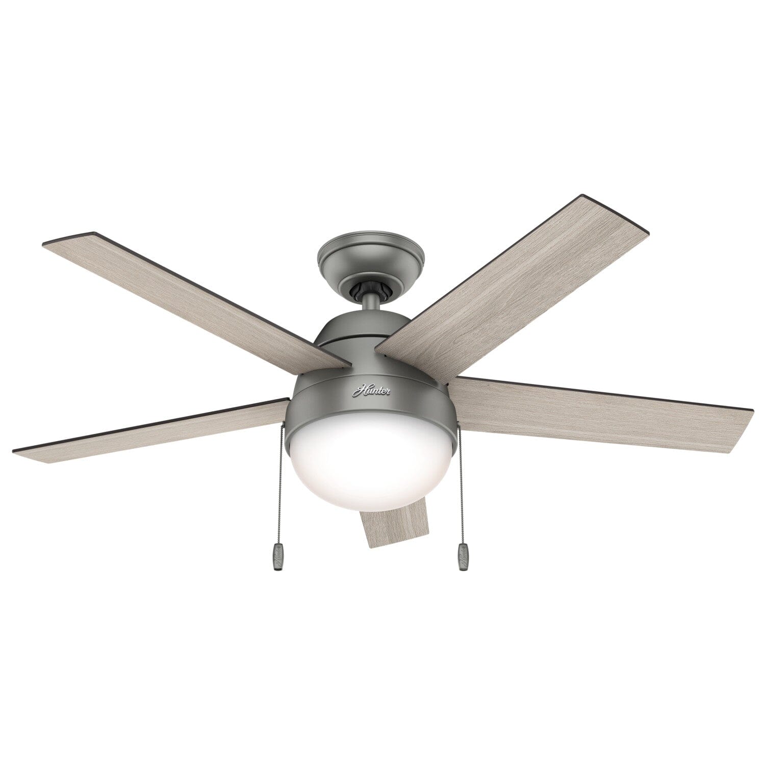 Anslee with LED Light 46 inch Ceiling Fans Hunter Matte Silver - Light Gray Oak