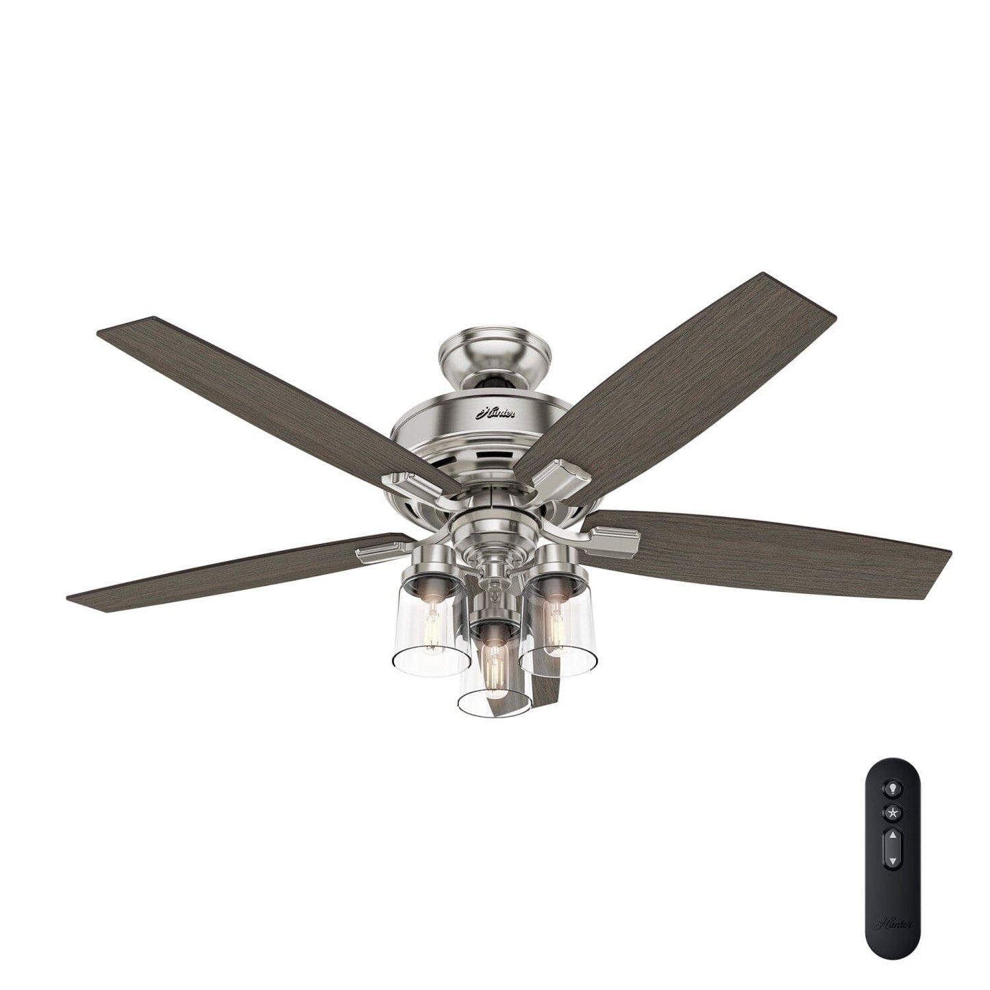 Bennett with 3 Lights and Remote Control 52 inch Ceiling Fans Hunter Brushed Nickel - Light Gray Oak