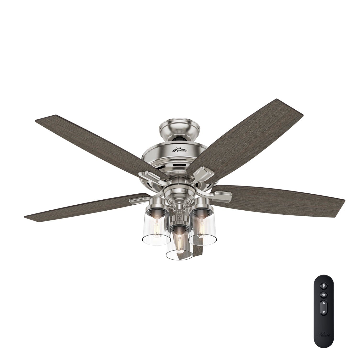 Bennett with 3 Lights and Remote Control 52 inch Ceiling Fans Hunter Brushed Nickel - Light Gray Oak