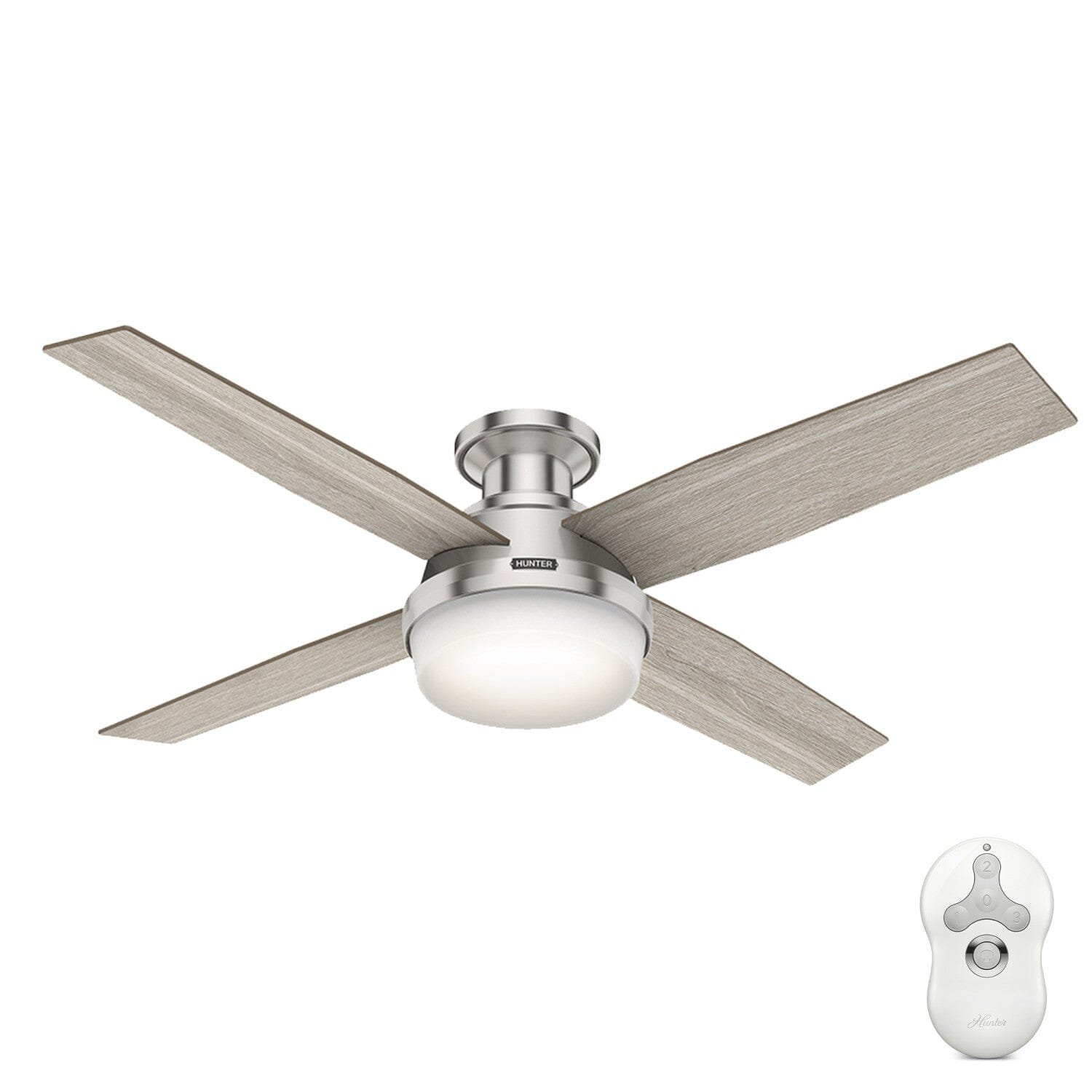 Dempsey Low Profile with Light 52 inch Ceiling Fans Hunter Brushed Nickel - Light Gray Oak