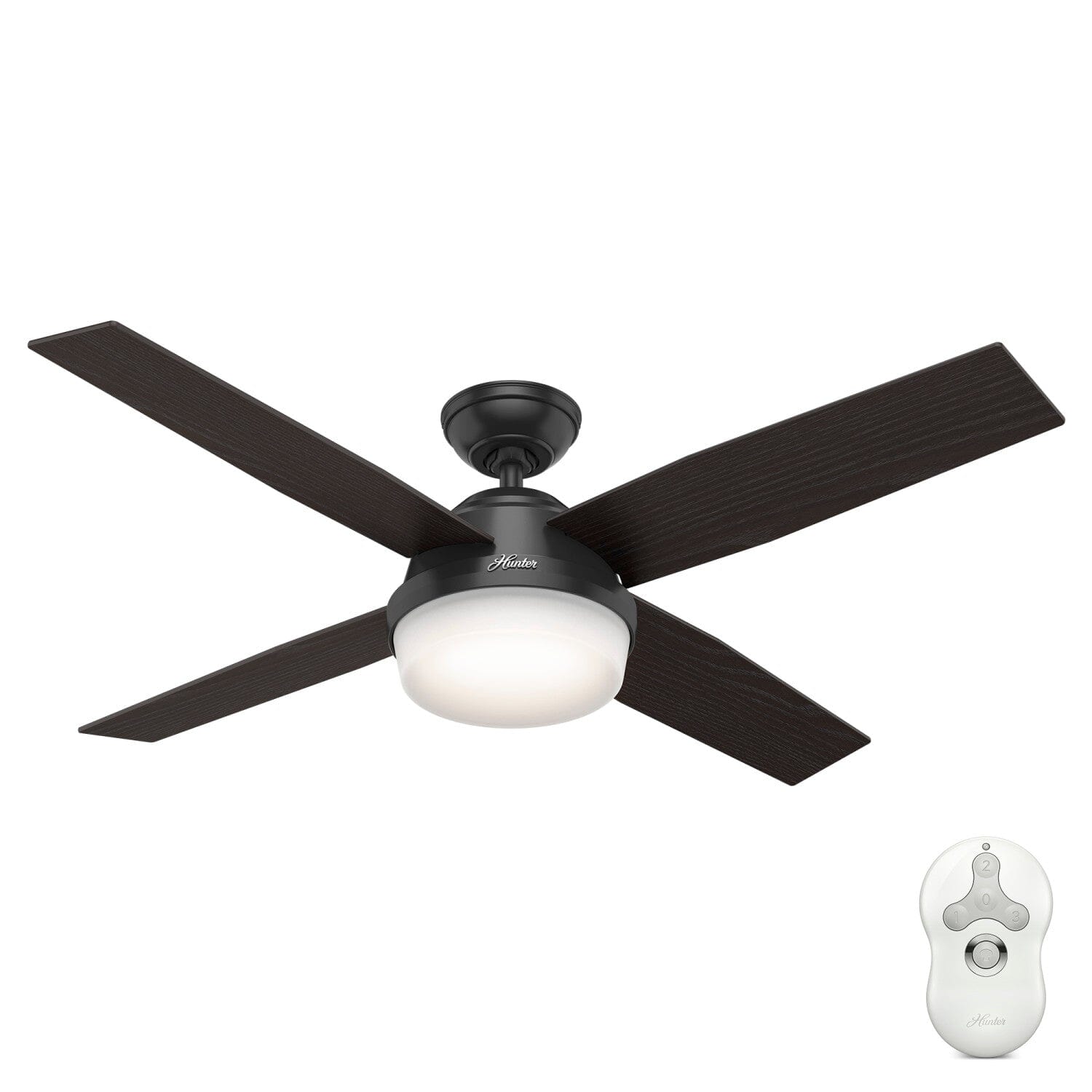 Dempsey Outdoor with Light and Remote Control 52 inch Ceiling Fans Hunter Matte Black - Black Willow