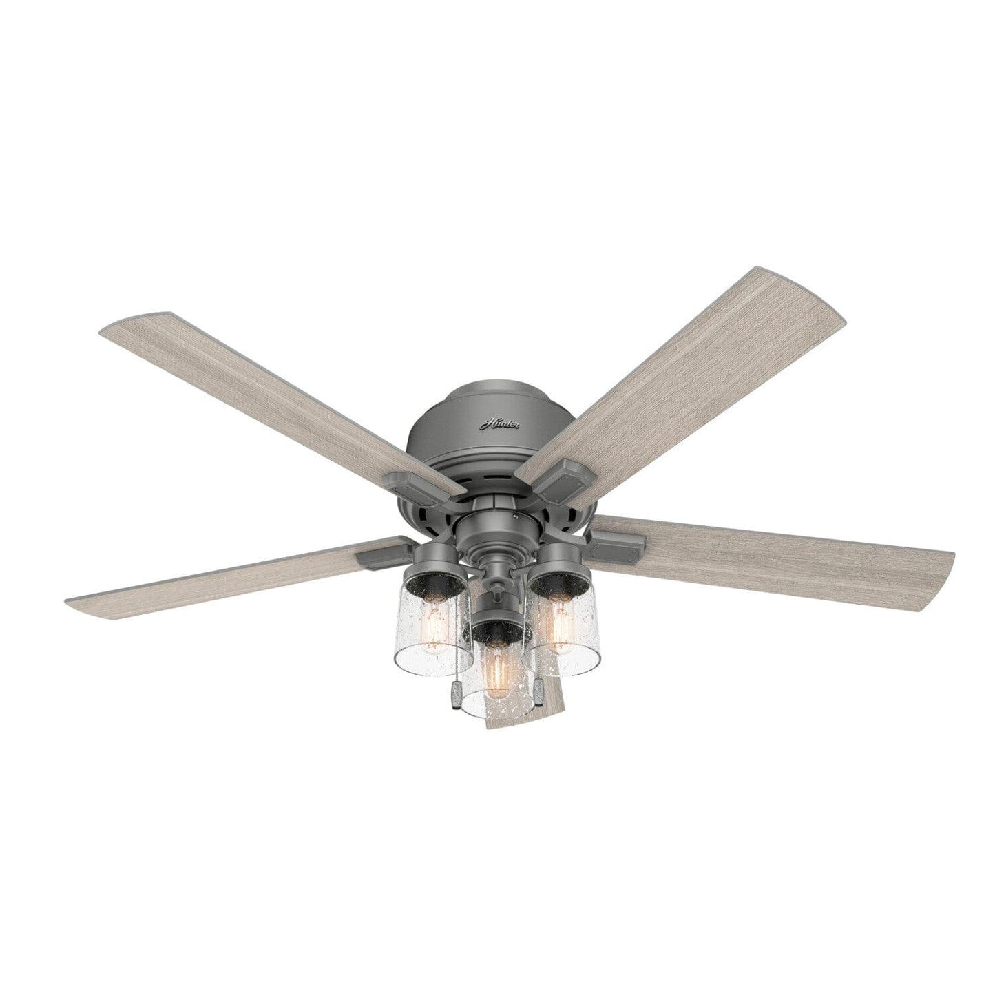 Hartland Low Profile with LED Light 52 inch Ceiling Fans Hunter Matte Silver - Light Gray Oak